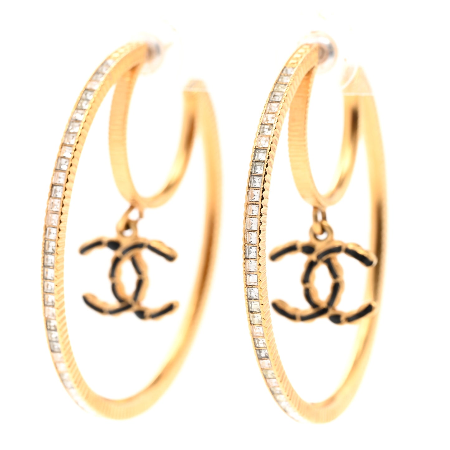 Crystal CC Drop Hoop Earrings Gold