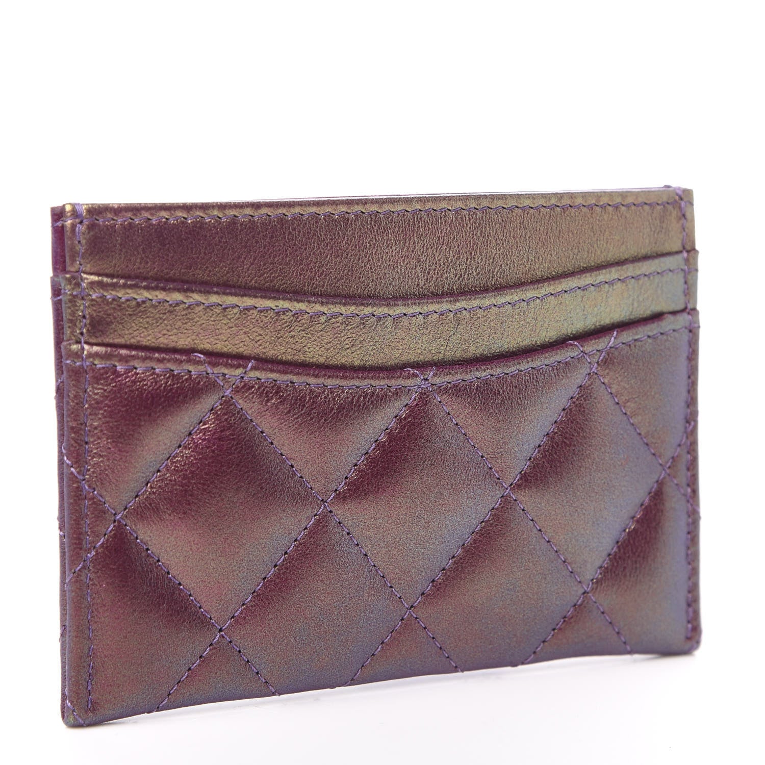 Chanel Iridescent Lambskin Quilted Card Holder Purple 3 of 9