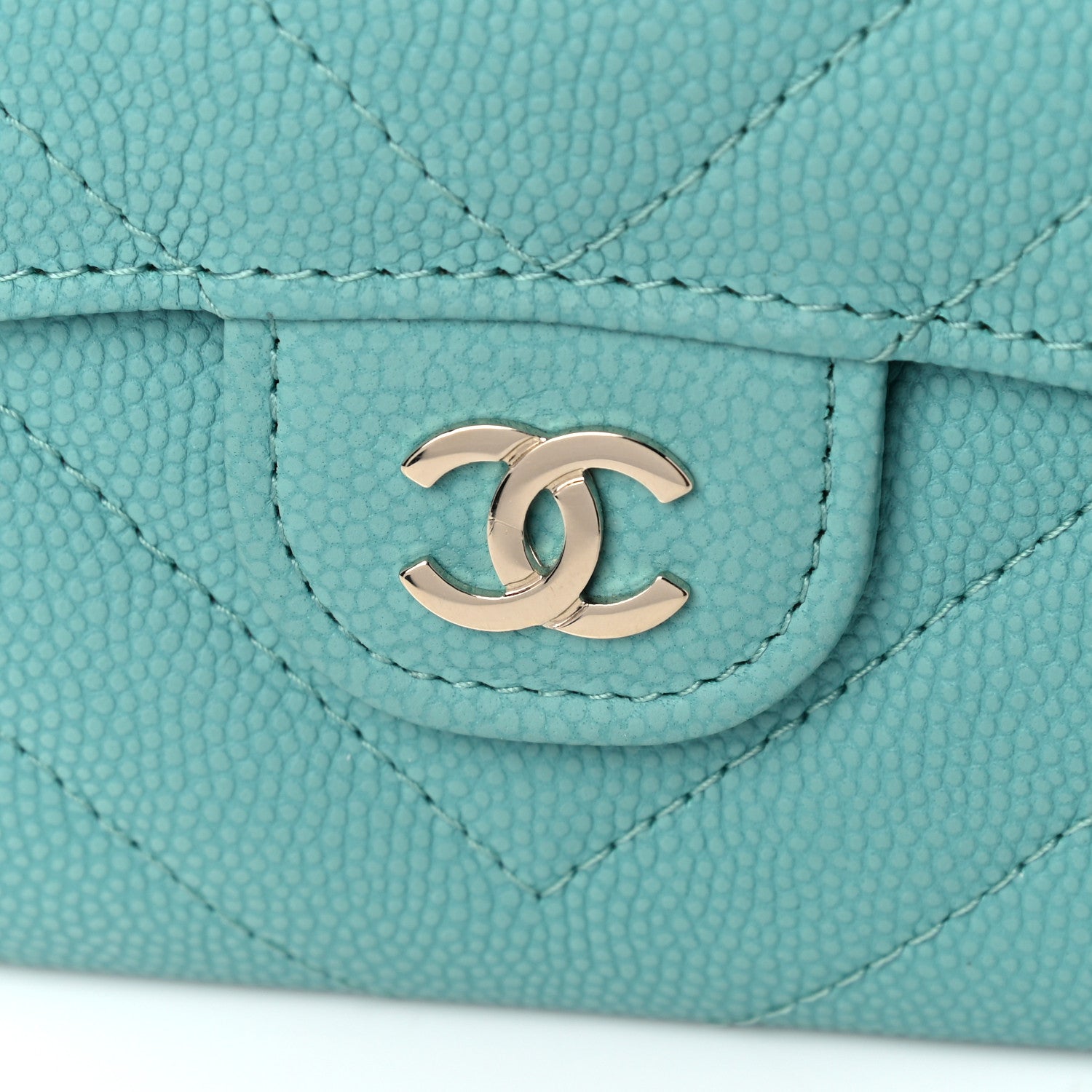 Chanel Caviar Flat Chevron Quilted Card Holder Wallet Green 9 of 10