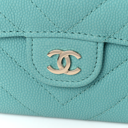 Chanel Caviar Flat Chevron Quilted Card Holder Wallet Green 9 of 10