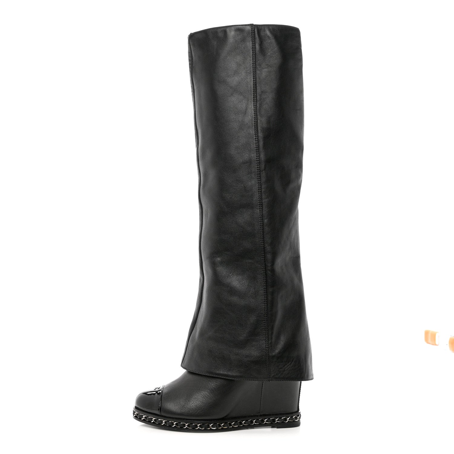 Chanel Calfskin Ascot Knee High CC Boots 36 Black 1 of 9