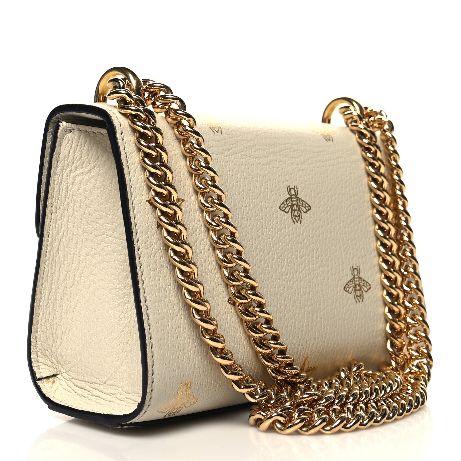 Gucci Grained Calfskin Bee Star Small Padlock Shoulder Bag White 3 of 11