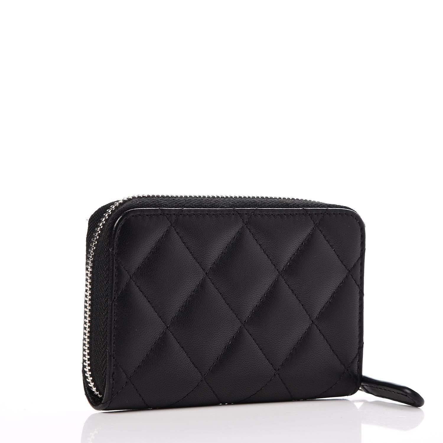 Chanel Lambskin Quilted Zip Around Coin Purse Wallet Black 3 of 8