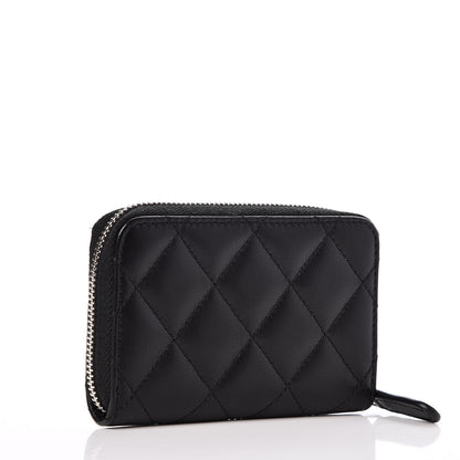 Chanel Lambskin Quilted Zip Around Coin Purse Wallet Black 3 of 8