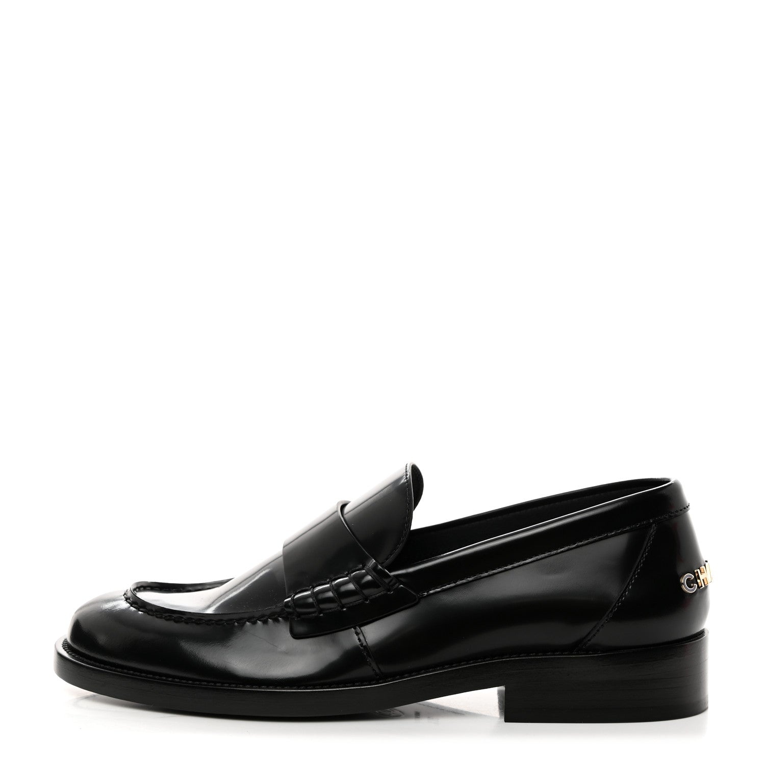 Chanel Shiny Calfskin Logo Loafers 38.5 Black 1 of 9