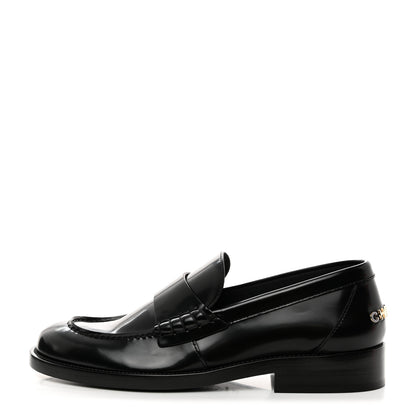 Chanel Shiny Calfskin Logo Loafers 38.5 Black 1 of 9