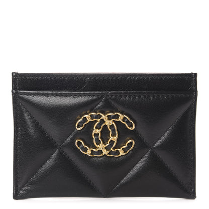 Chanel Shiny Goatskin Quilted Chanel 19 Card Holder Black 1 of 9