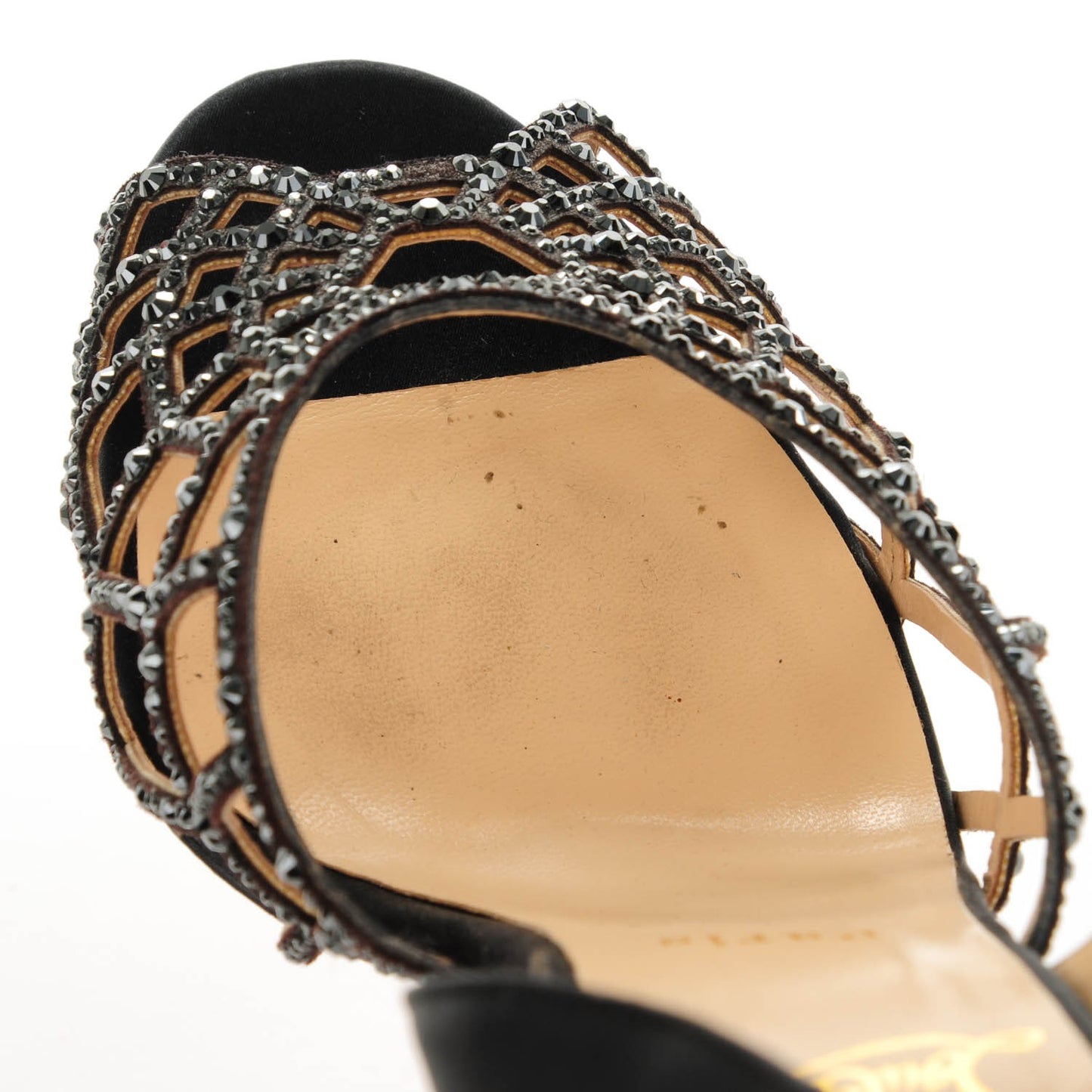 Satin Strass Aranea 100 Heels 39.5 Black Hematite