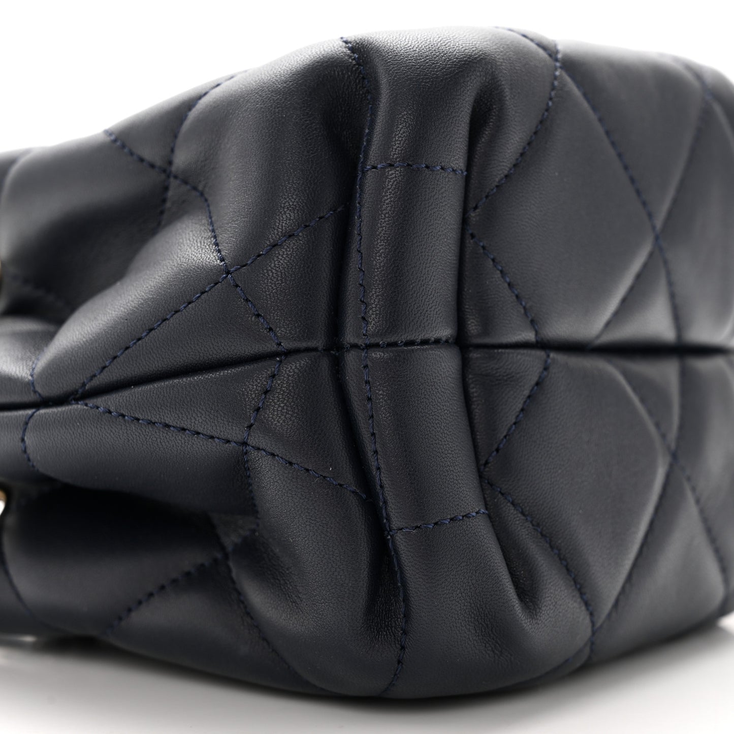 Lambskin Quilted CC Dweller Drawstring Bucket Bag Navy