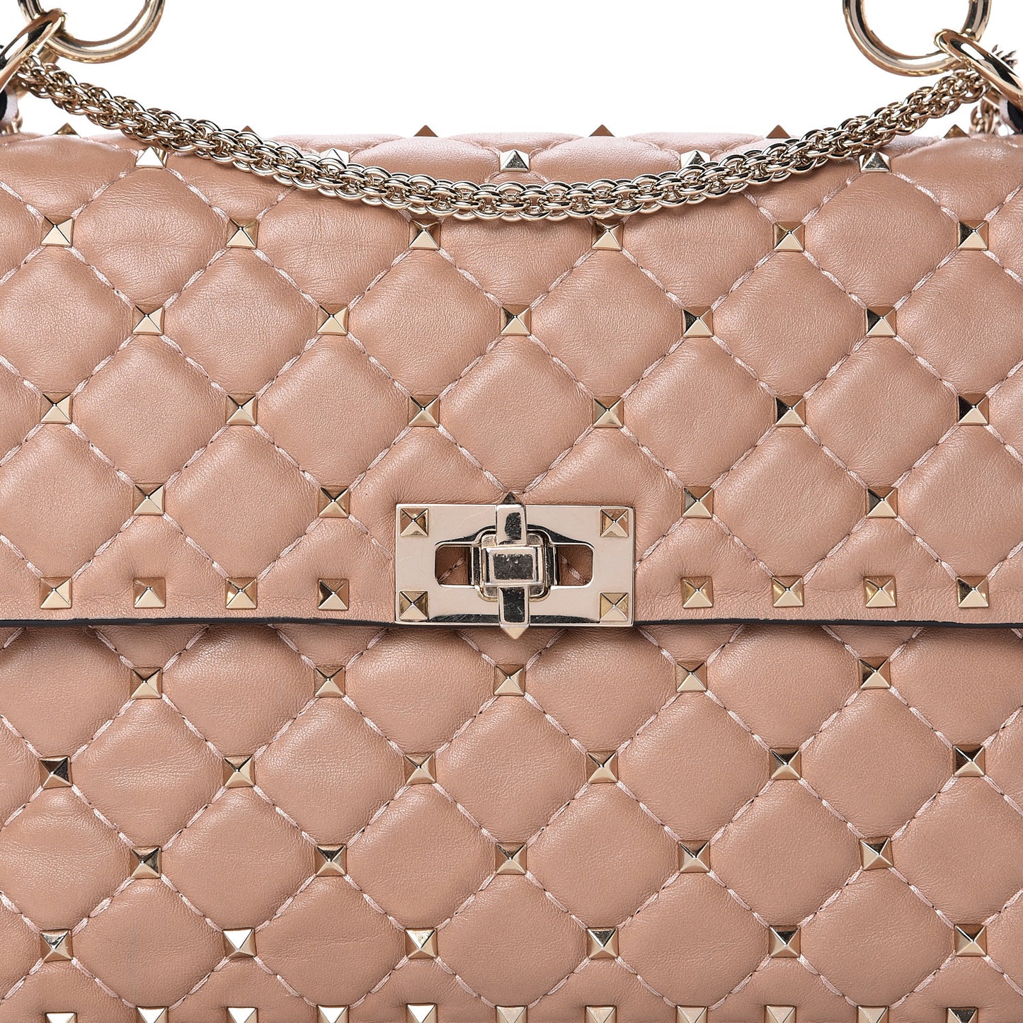 Nappa Medium Rockstud Spike Shoulder Bag Camel Rose