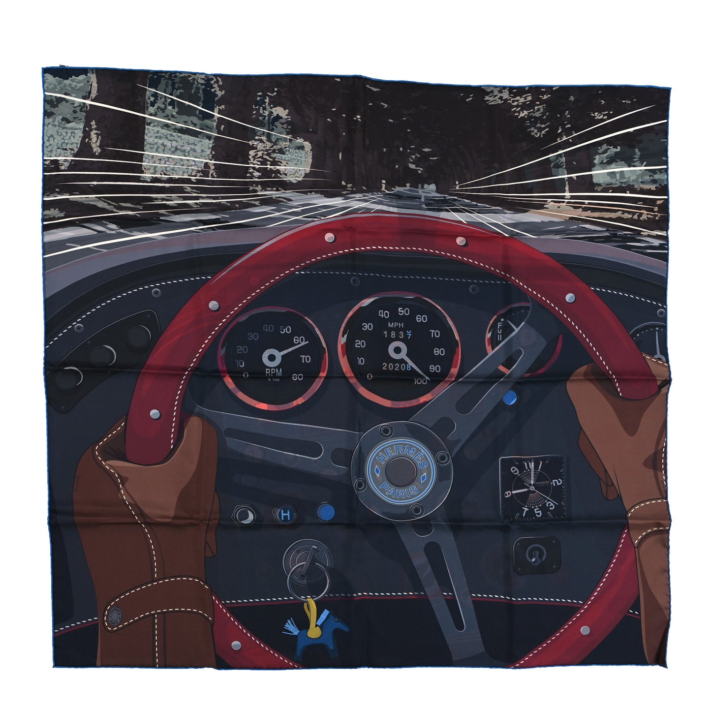Silk Double Face Formula One Scarf 90 Anthracite Marron Bleu