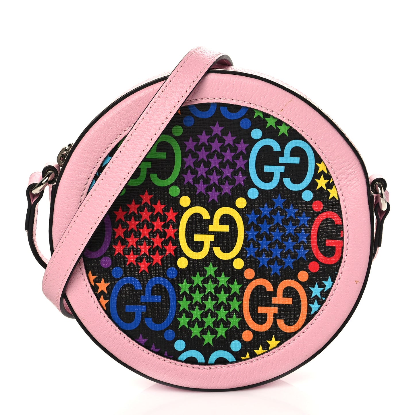 GG Supreme Monogram Psychedelic Round Shoulder Bag Black Multicolor Sugar Pink