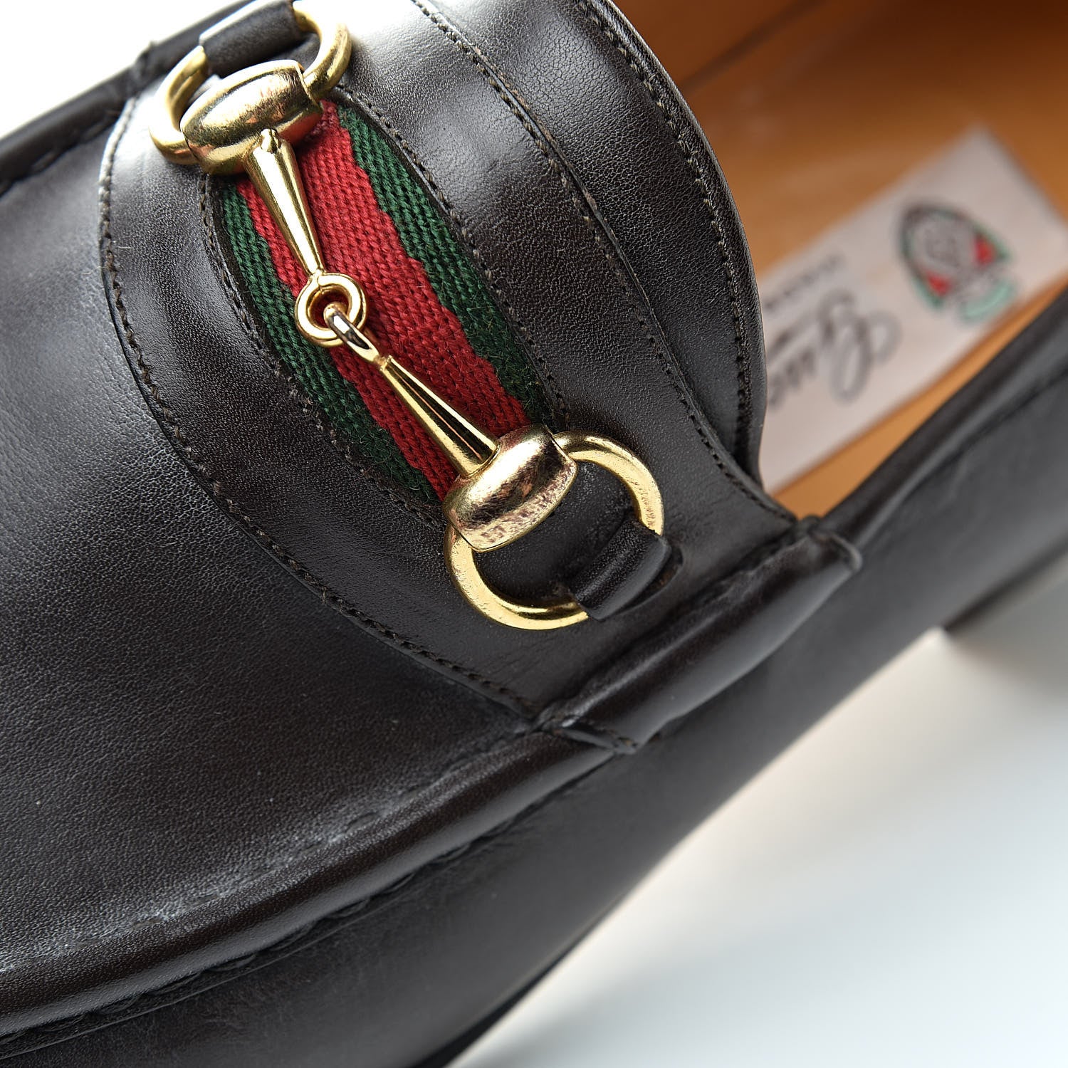Gucci Calfskin Cirano Lux Web Mens 1953 Horsebit Loafers 42.5 Brown 11 of 12