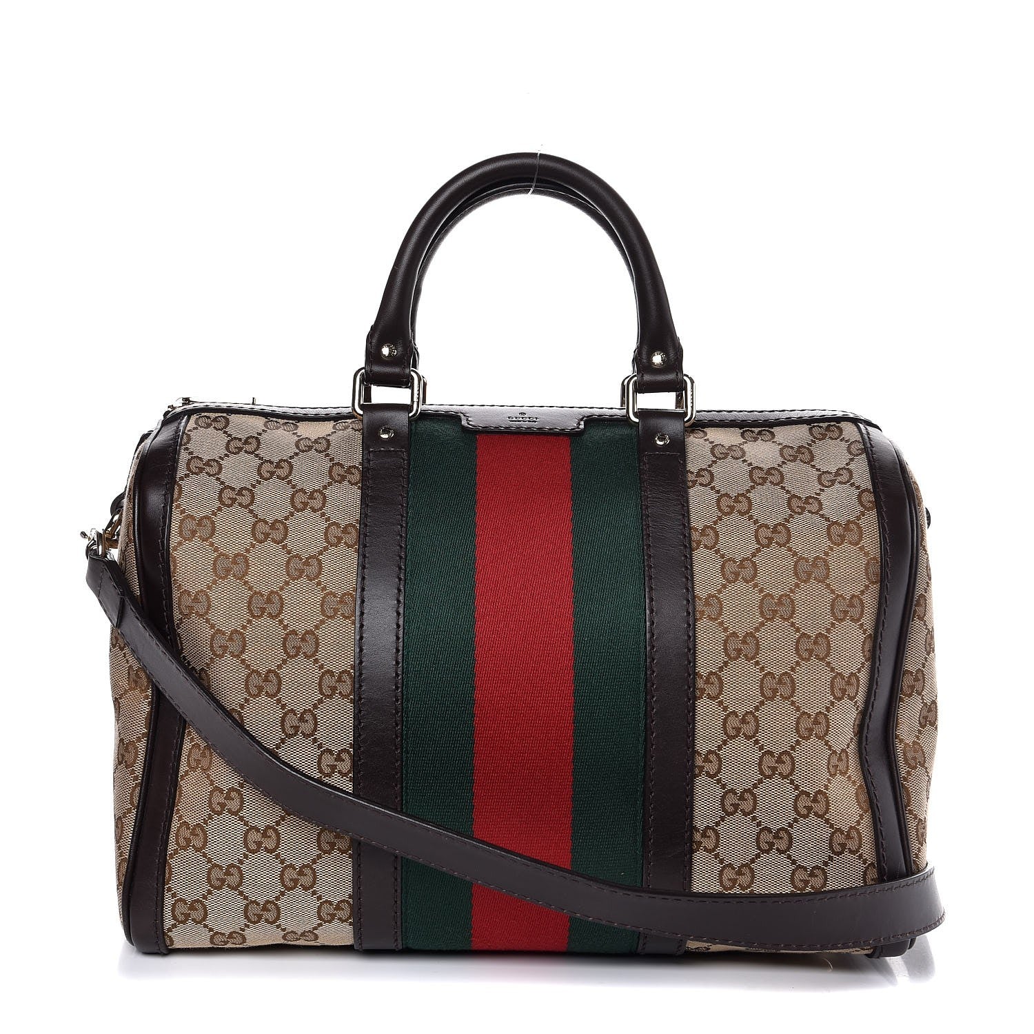 Gucci Monogram Vintage Web Medium Boston Dark Brown 1 of 8