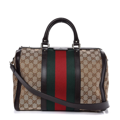 Gucci Monogram Vintage Web Medium Boston Dark Brown 1 of 8