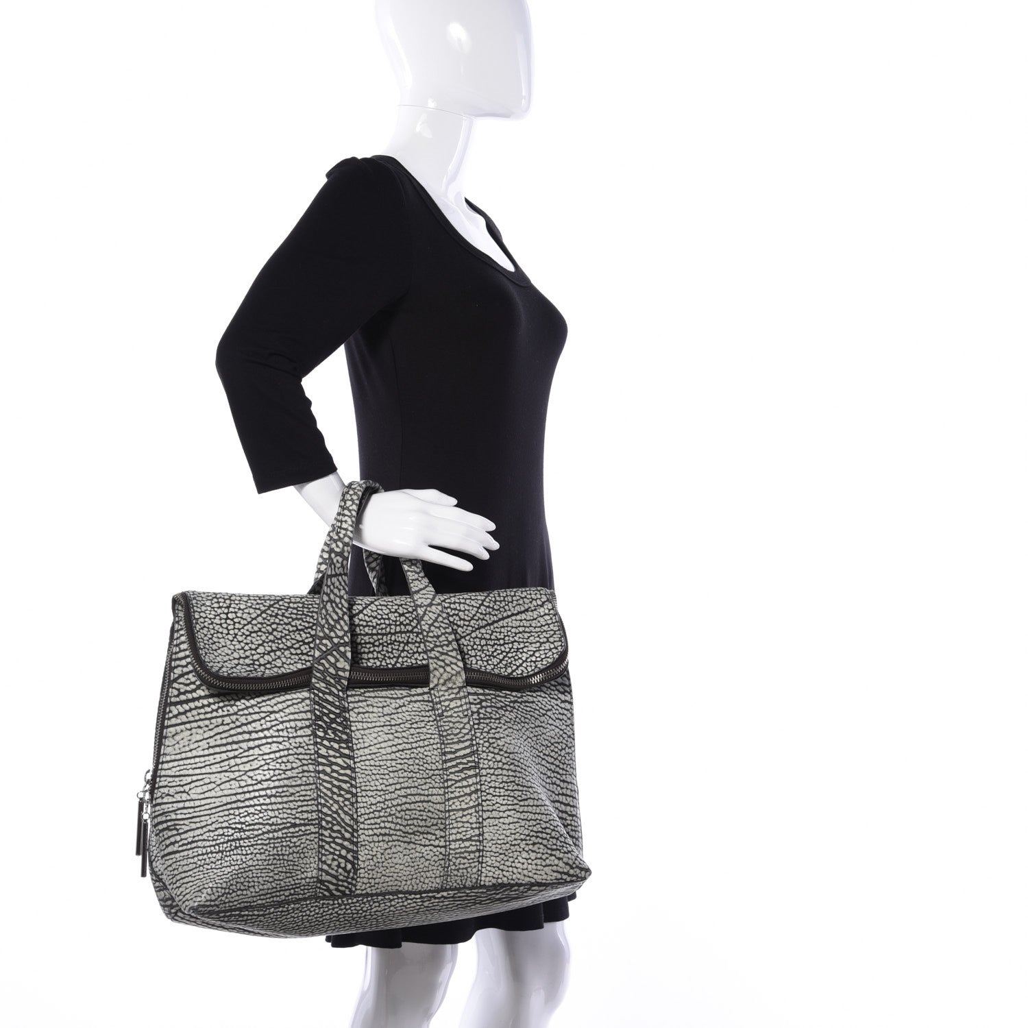 3.1 Phillip Lim Shark Embossed Calfskin 31 Hour Bag Black Cream 2 of 12