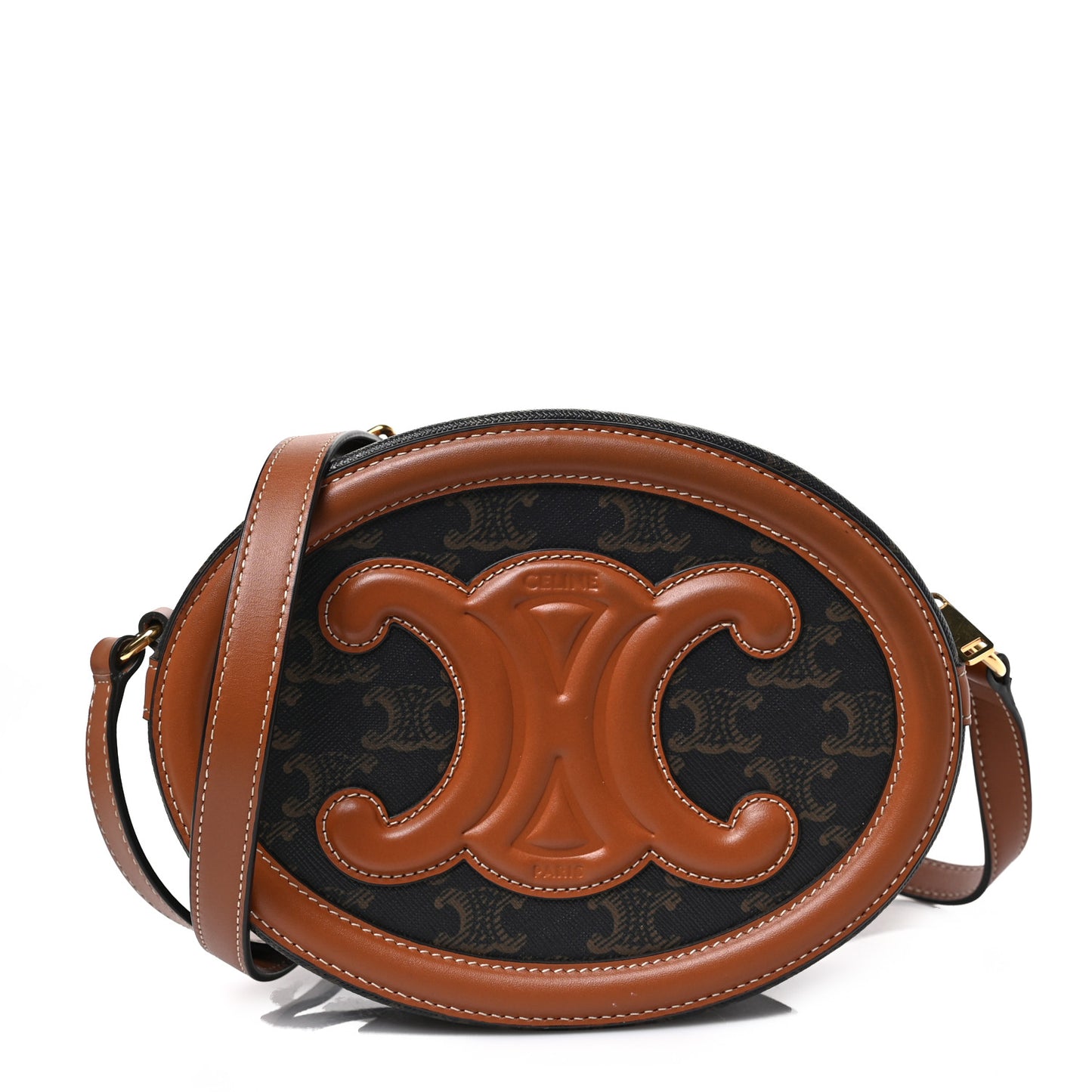 Canvas Calfskin Cuir Triomphe Oval Purse Crossbody Tan