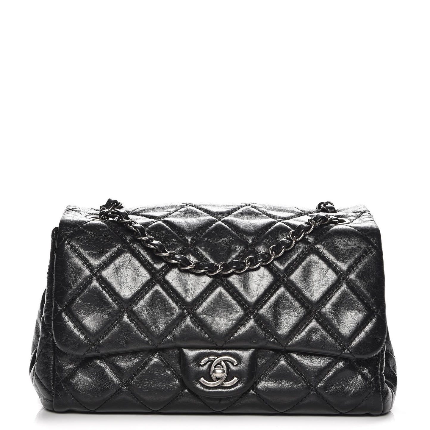 Glazed Calfskin Quilted Coco Soft Flap Black
