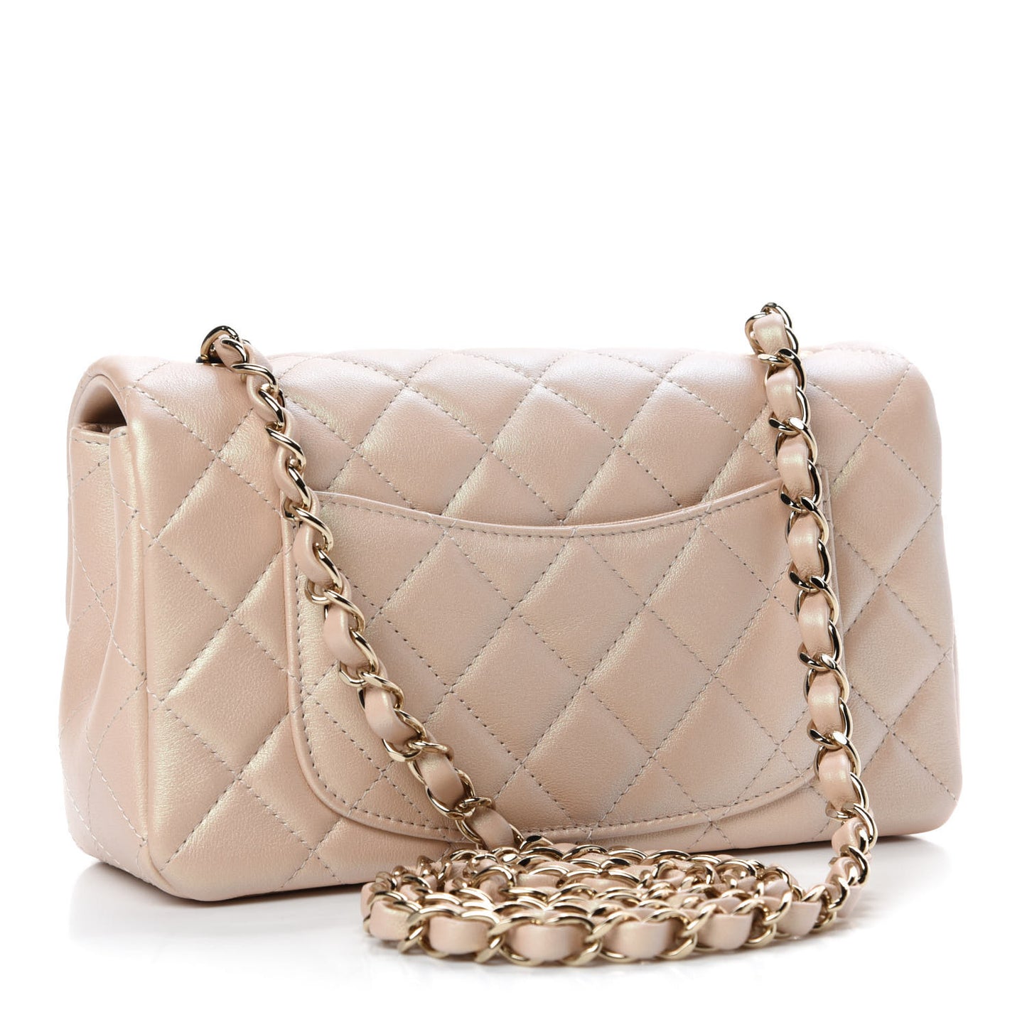 Iridescent Calfskin Quilted Mini Rectangular Flap Beige
