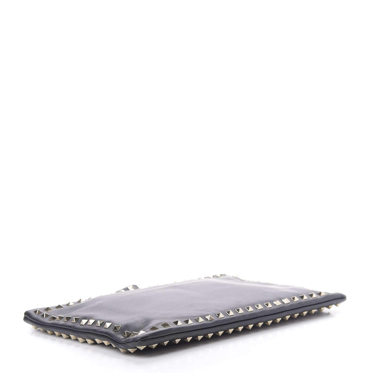 Vitello Large Rockstud Zip Wristlet Pouch Black