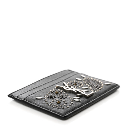 Saint Laurent Calfskin Paisley Studded Monogram Credit Card Case Black 4 of 8