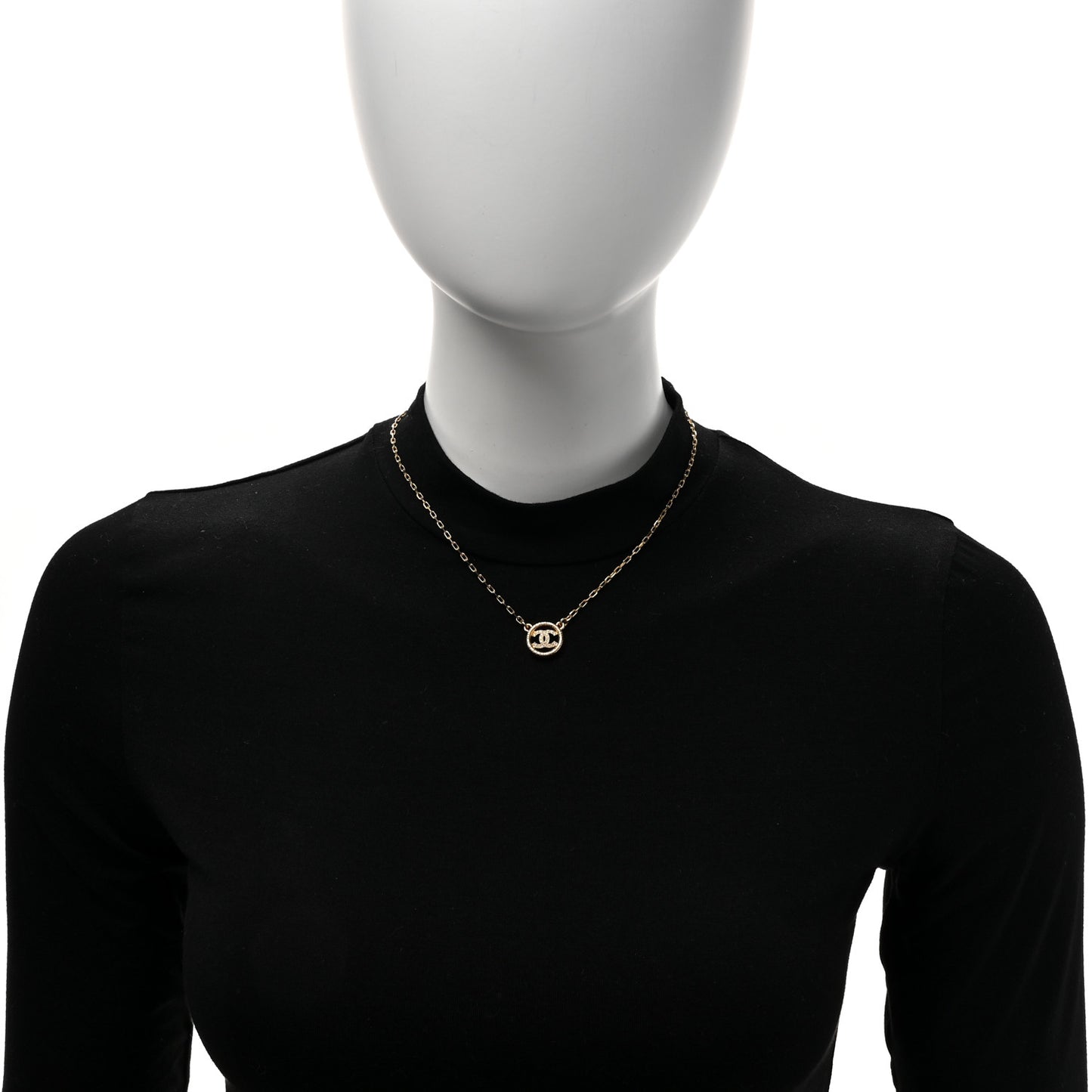 Crystal Metal CC Round Pendant Necklace Gold
