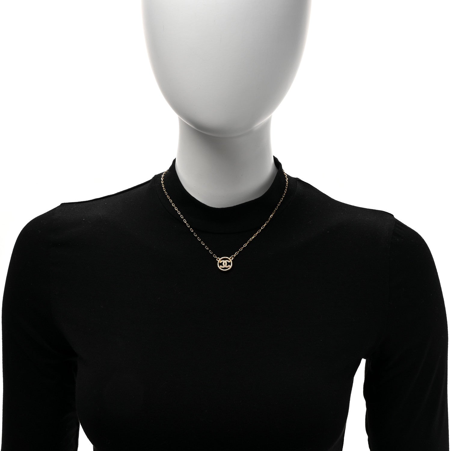 Chanel Crystal Metal CC Round Pendant Necklace Gold 2 of 5