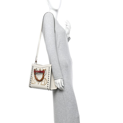 Gucci Calfskin Studded Loved Small Diana Tote Bag Mystic White Hibiscus Red 2 of 11