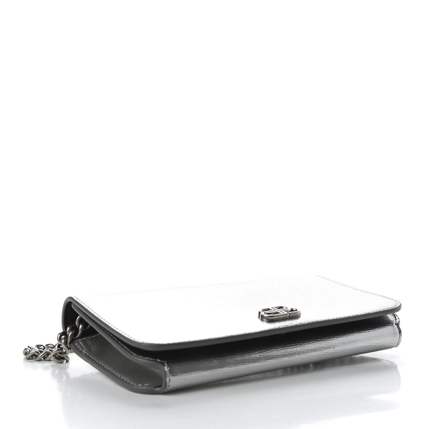 Metallic Grained Calfskin BB Phone Holder Wallet On Chain Silver