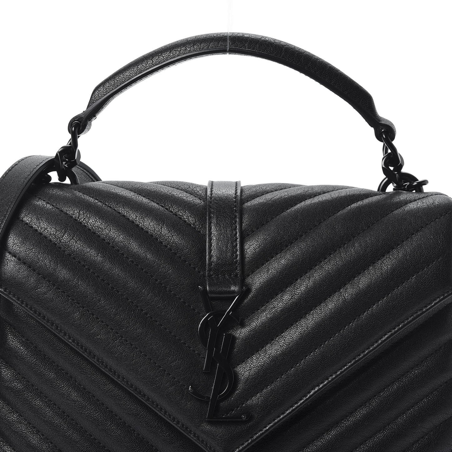 Sheepskin Matelasse Chevron Monogram Medium College Bag Black