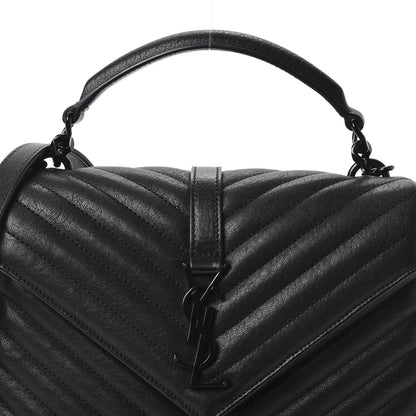 Saint Laurent Sheepskin Matelasse Chevron Monogram Medium College Bag Black 9 of 9