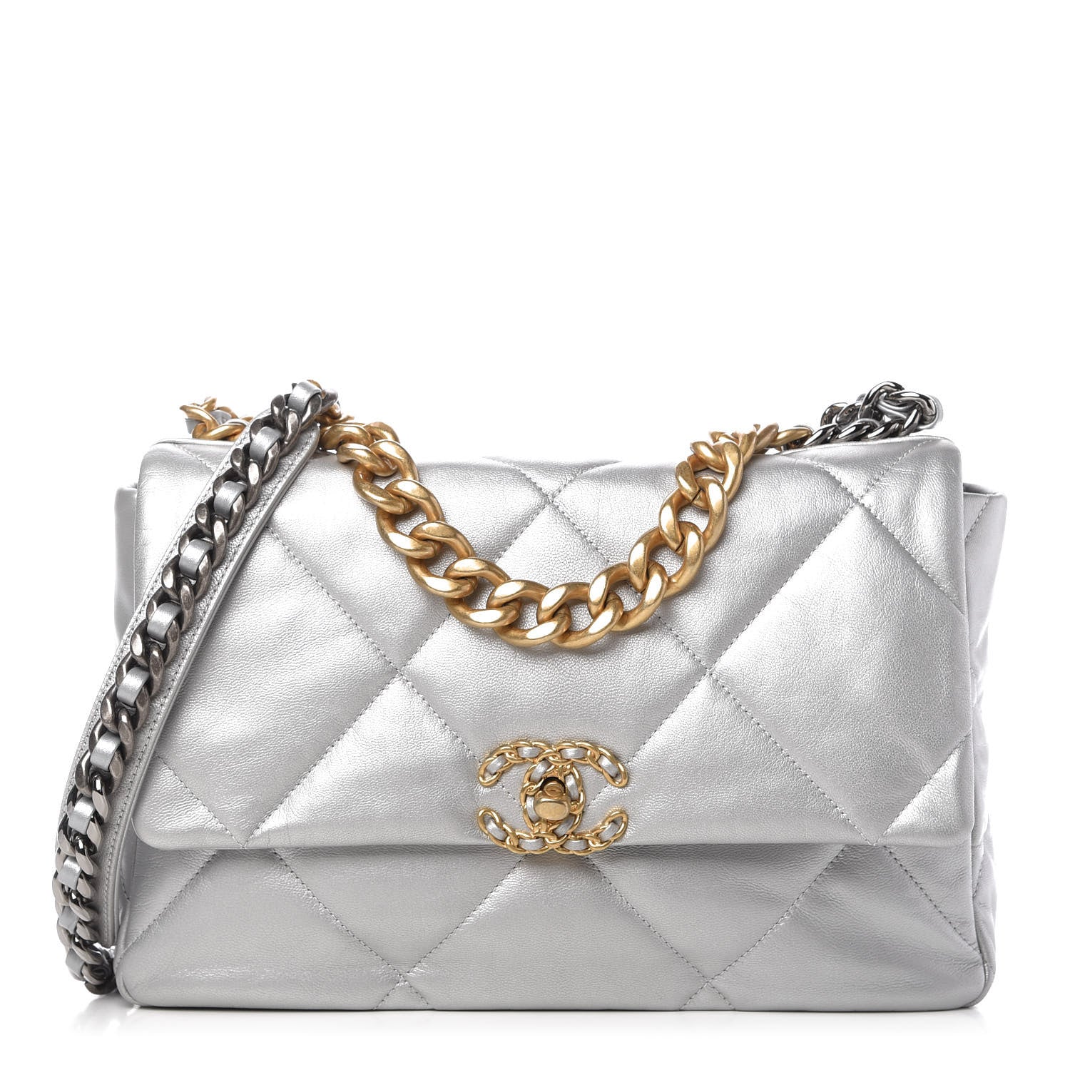 Chanel Metallic Goatskin Quilted Large Chanel 19 Flap Silver 1 of 10