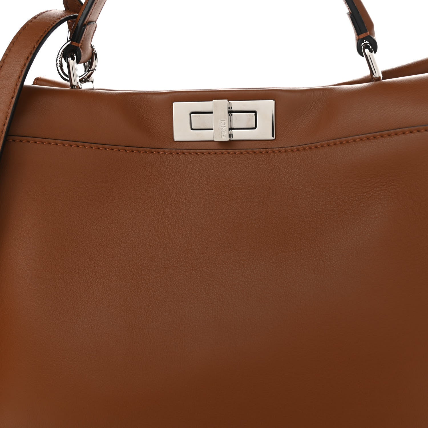 Fendi Calfskin Lace Up Large Peekaboo Iconic Satchel Cognac 9 of 12