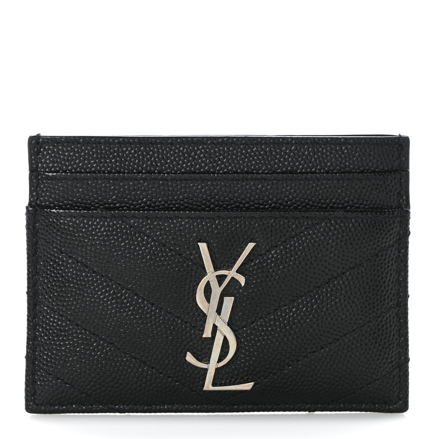 Saint Laurent Grain De Poudre Matelasse Chevron Monogram Credit Card Case Black 1 of 9