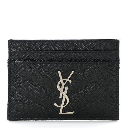 Saint Laurent Grain De Poudre Matelasse Chevron Monogram Credit Card Case Black 1 of 9