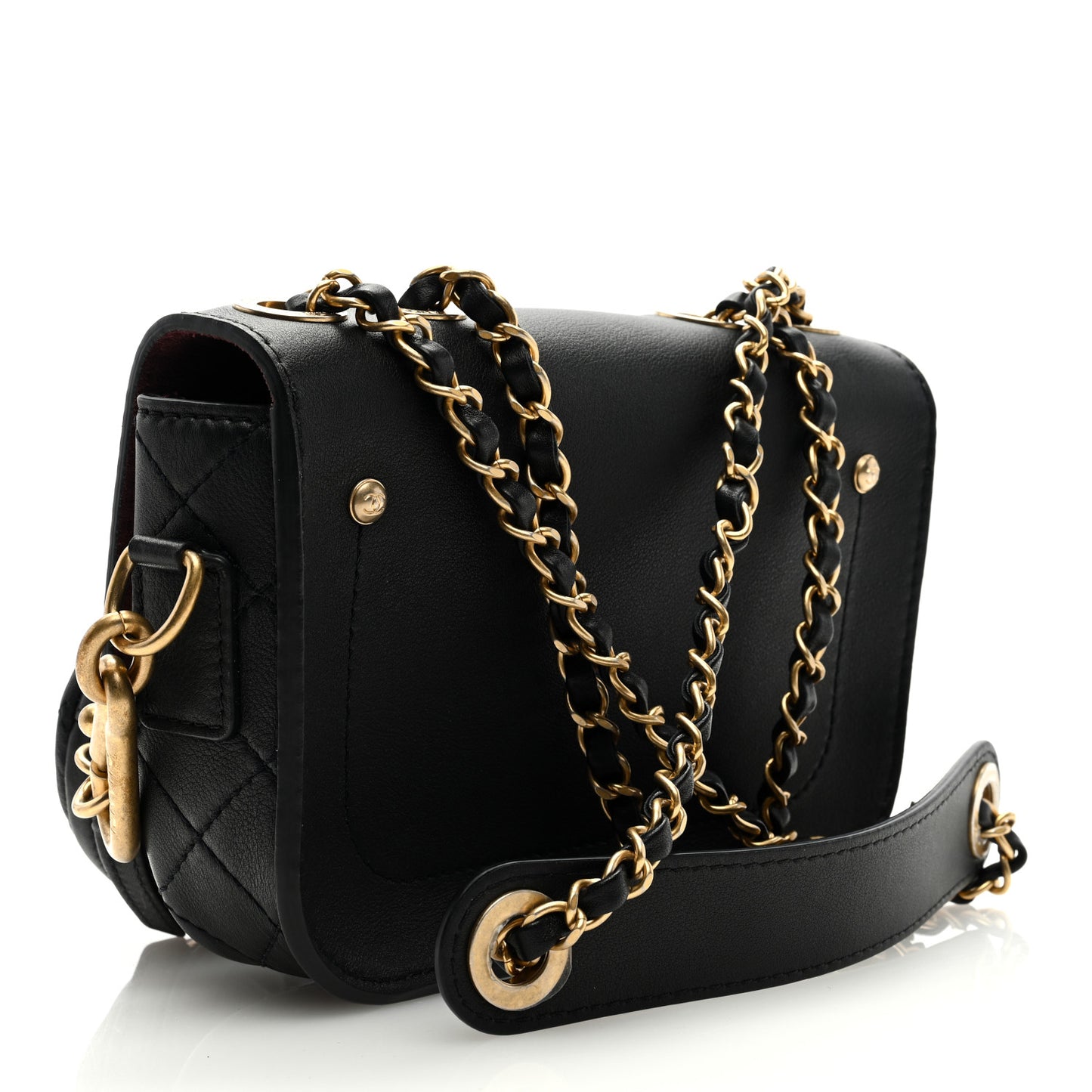 Calfskin Quilted Multi Pouching Flap And Coin Purse Black