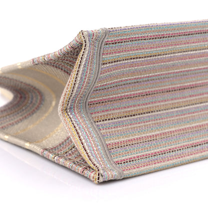 Christian Dior Canvas Embroidered Medium Stripes Book Tote Beige Multicolor 8 of 10