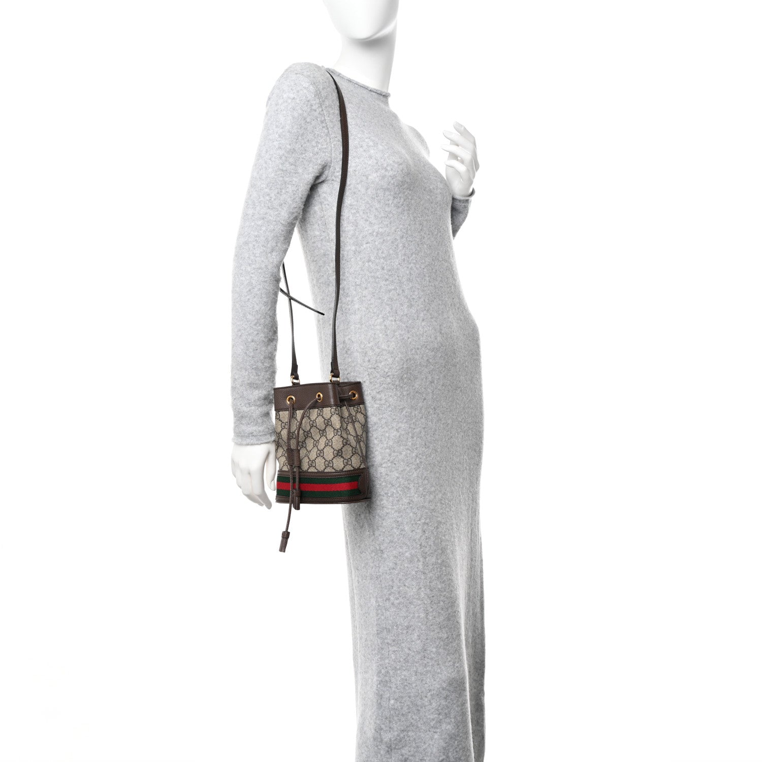 Gucci GG Supreme Monogram Web Mini Ophidia Bucket Bag Brown 2 of 10