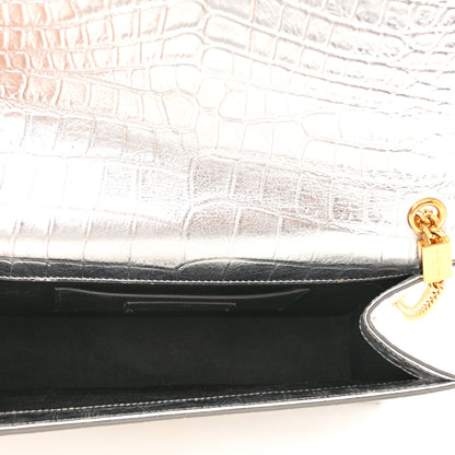 Saint Laurent Calfskin Crocodile Embossed Monogram Chain Wallet Argento 5 of 11