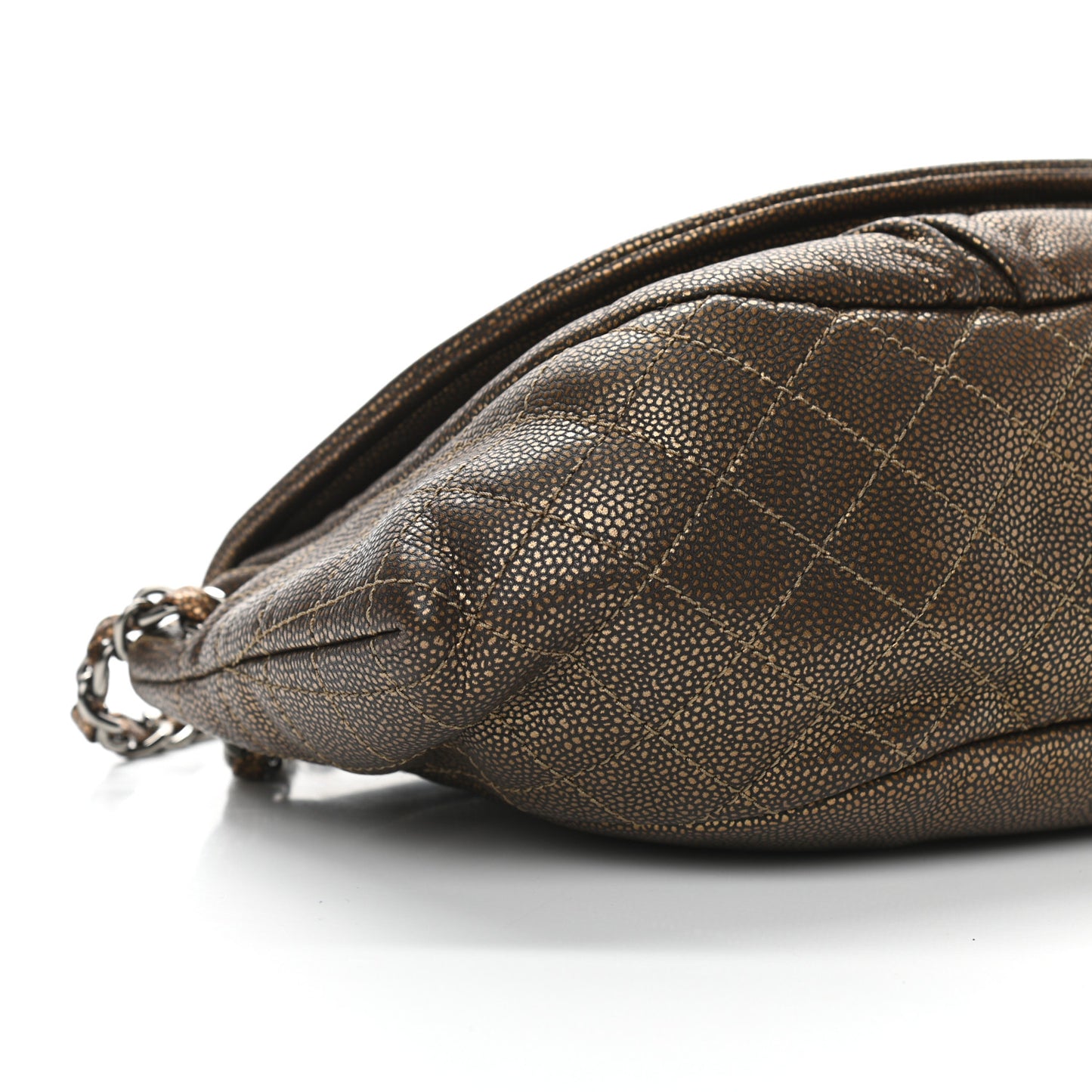 Metallic Caviar Half Moon Large Flap Bronze