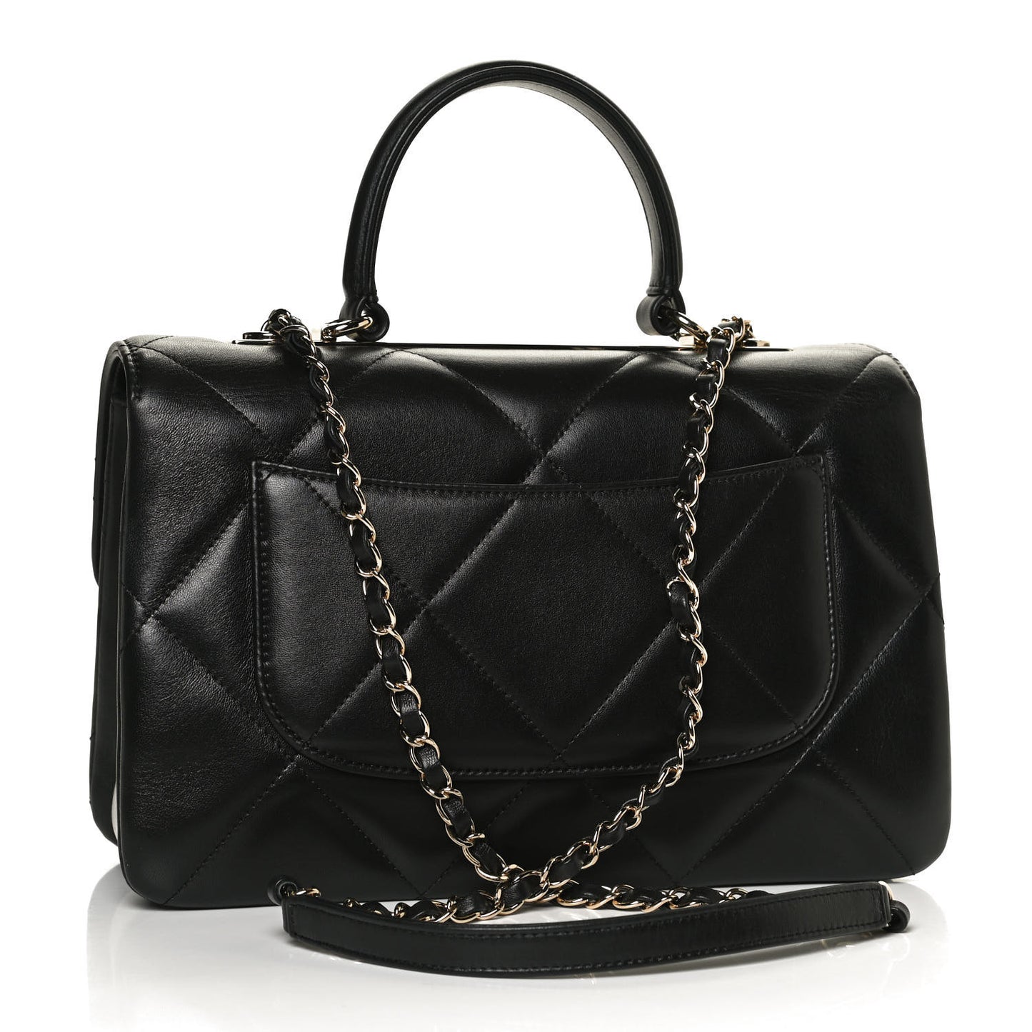 Lambskin Quilted Medium Trendy CC Flap Dual Handle Bag Black