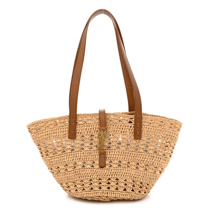 Saint Laurent Raffia Calfskin Small Panier Tote Naturel 1 of 10