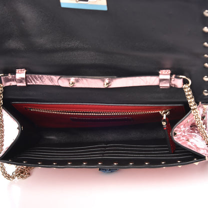 Valentino Garavani Metallic Wrinkled Lambskin Rockstud Spike Wallet on Chain Lipstick 5 of 8