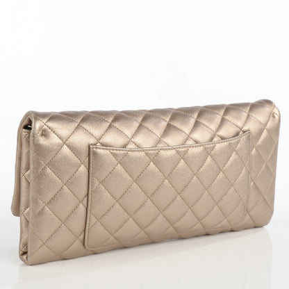 Chanel Metallic Lambskin Quilted Clutch w Butterfly Chain Gold 3 of 7