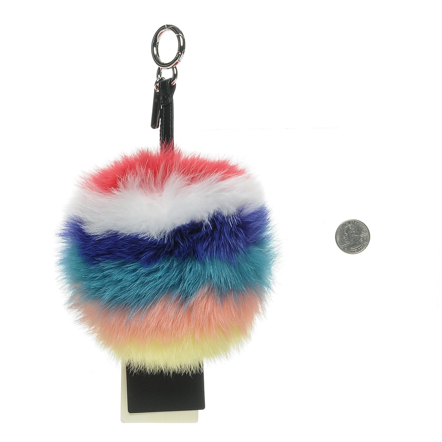 Fox Fur Shiny Nappa Rainbow Pom Pom Bag Charm Rosso Multicolor Black
