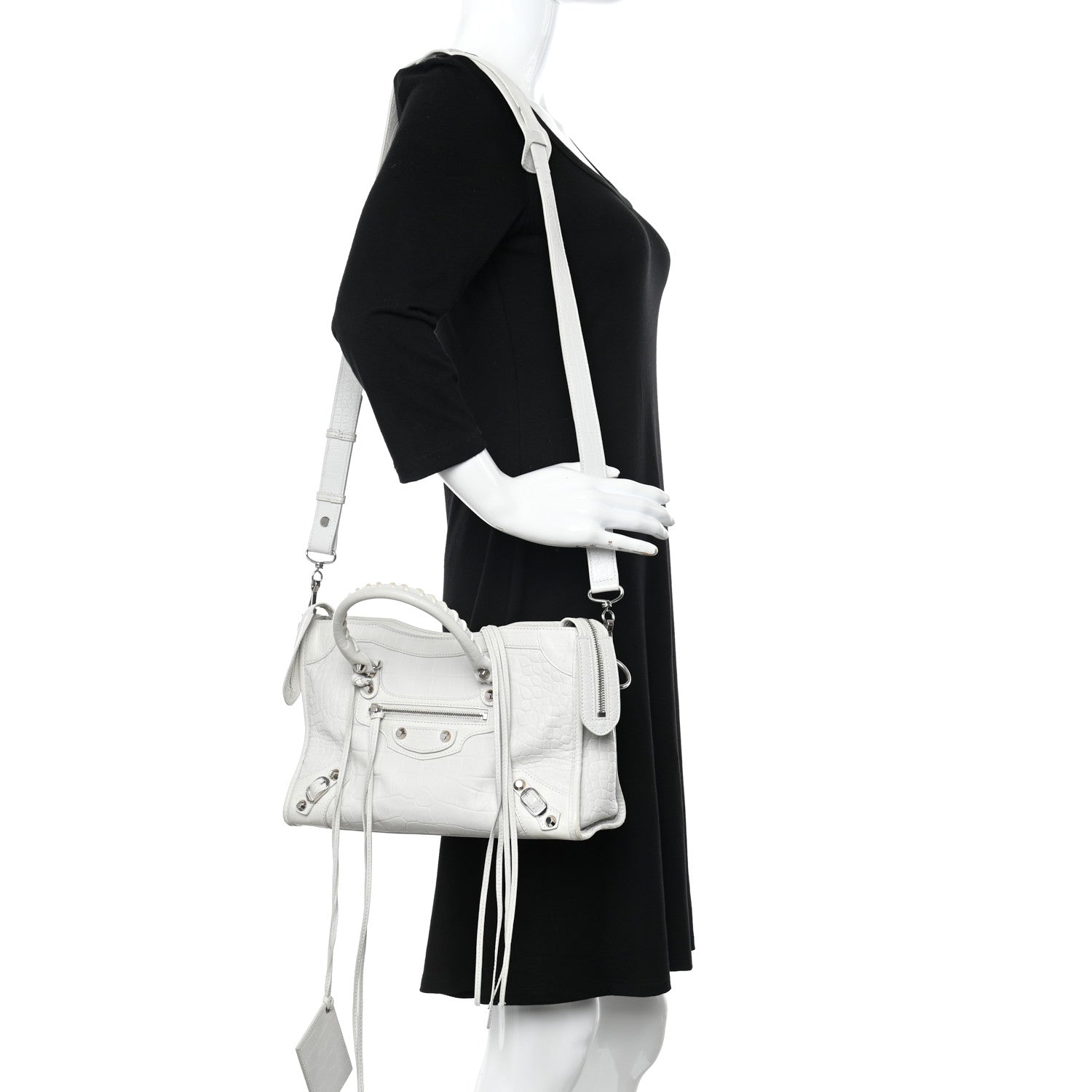 Balenciaga Matte Supple Lambskin Crocodile Embossed Classic Silver Hardware S City White 2 of 15