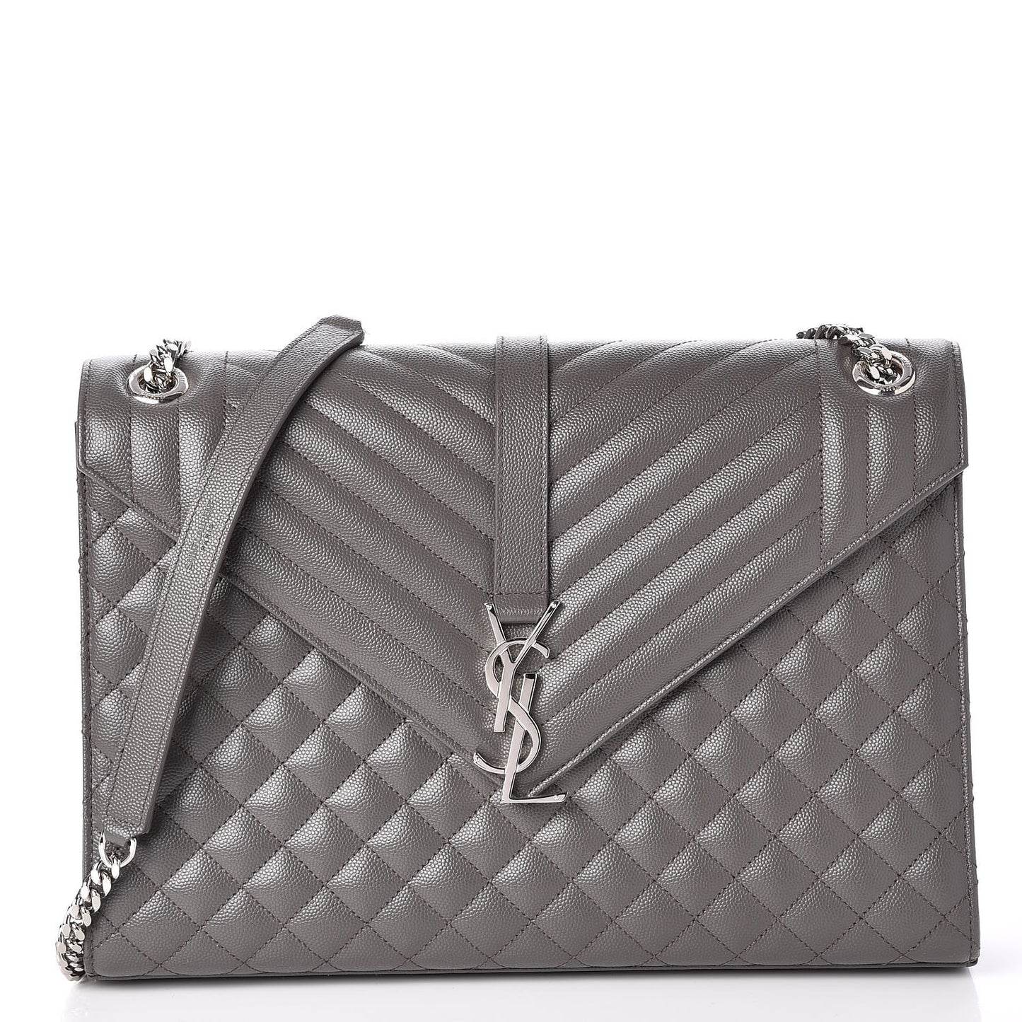 Grain De Poudre Textured Mixed Matelasse Large Triquilt Monogram Satchel Earth