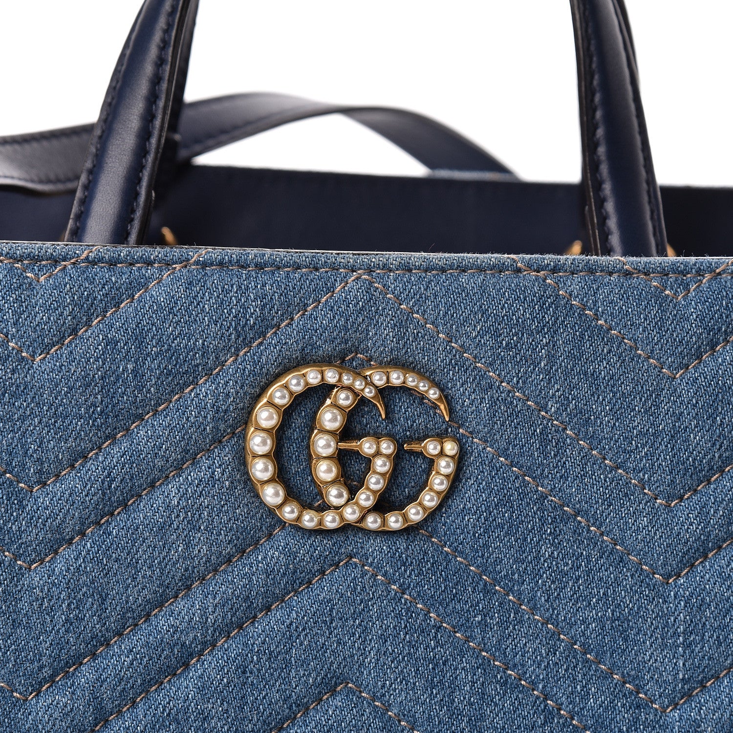 Gucci Denim Matelasse Small Pearly GG Marmont Tote Blue 8 of 13