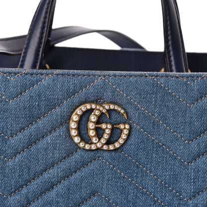 Gucci Denim Matelasse Small Pearly GG Marmont Tote Blue 8 of 13