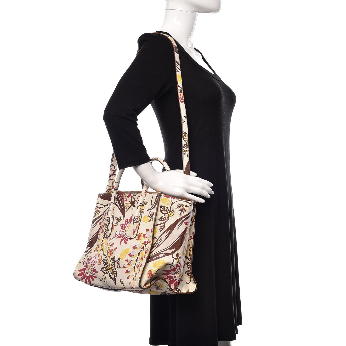 Saffiano Floral Print Large Twin Pocket Tote Talco